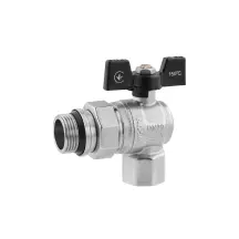 Кран-американка шаровая угловая Kroner 3/4" ВЗ PN40 бабочка, никелированная