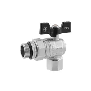 Кран-американка шаровая угловая Kroner 3/4" ВЗ PN40 бабочка, никелированная №1