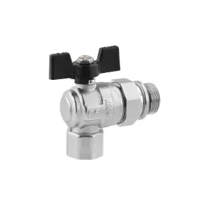 Кран-американка шаровая угловая Kroner 3/4" ВЗ PN40 бабочка, никелированная №3