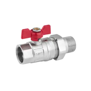 Кран-американка шаровая прямая Karro "Standart+" 3/4" ВЗ PN40 бабочка, никелированная №3