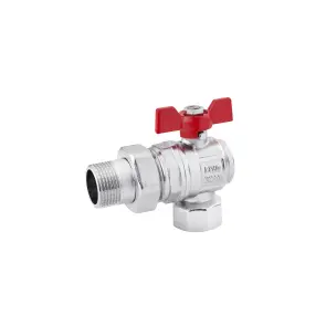 Кран-американка шаровая угловая Karro "Standart+" 1/2" ВЗ PN40 бабочка, никелированная №1