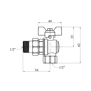 Кран-американка шаровая угловая Karro "Standart+" 1/2" ВЗ PN40 бабочка, никелированная №2