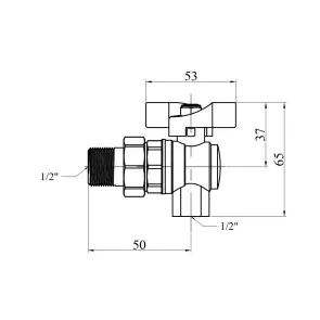Кран-американка кульовий кутовий Karro "Standart" 1/2" ВЗ PN40 метелик, нікельований №2