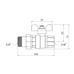 Кран-американка шаровая прямая Karro "Perfect" 3/4" ВЗ PN40 бабочка, никелированная №2