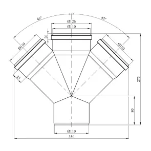 Крестовина для наружной канализации Rozma 110х110х110/45° №2