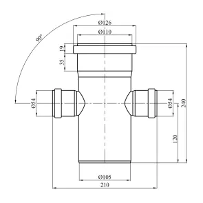 Хрестовина для внутрішньої каналізації Rozma 110х50х50/90° №2