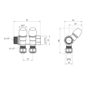 Колектор з перекриванням Karro "Super" на 2 виходи 3/4"x16 ВЗ нікельований KR-17021 №2