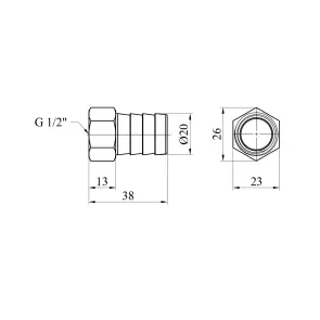 Штуцер Karro 1/2" РВ, D=20 мм нікельований KR-820 №2