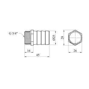 Штуцер Karro 3/4" РЗ, D=25 мм нікельований KR-821 №2