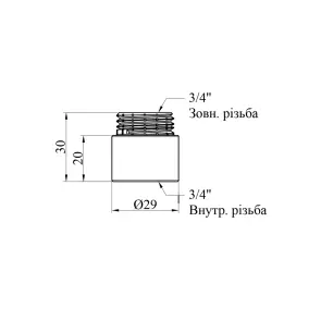 Подовжувач Karro 3/4" ВЗ, L=20 мм хромований KR-3209 №2