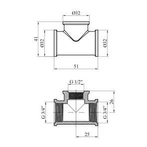 Трійник перехідний Karro 3/4"х1/2"х3/4" ВВВ нікельований KR-3213 №2