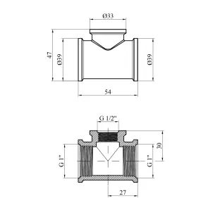 Трійник перехідний Karro 1"х1/2"х1" ВВВ нікельований KR-3213 №2