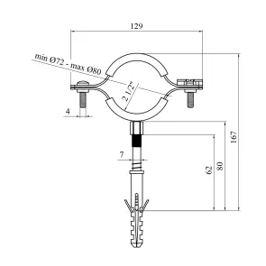 Хомут со шпилькой в ​​сборе Karro 2 1/2" 72-80 мм металлический. №2