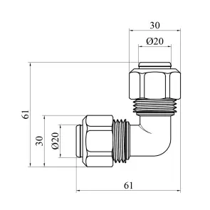 Коліно металопластикове Karro 20x20 нікельоване KR-0631 №2