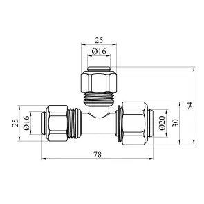 Тройник металлопластиковый Karro 16x16x20 мм никелированный KR-0732 №2