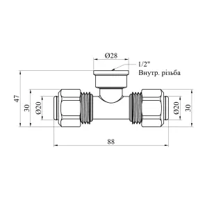 Тройник металлопластиковый Karro 20х1/2"х20 РО никелированный KR-0721 №2