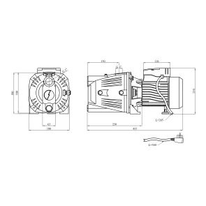Насос поверхневий самовсмоктуючий Agua JET 100L Нmax 45 м Qmax 52 л/хв P 1100 Вт корпус чавун №2
