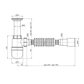 Сифон для раковини Agua TB01 1 1/2''х40/50 мм з литим випуском №2