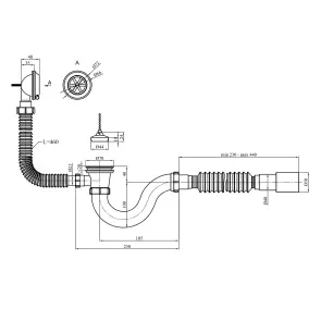 Сифон для ванны Agua BS02 1 1/2"х40/50 мм прямоточный, с переливом №2