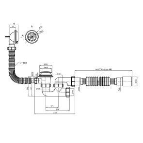 Сифон для ванни Agua BS05K 1 1/2"х40/50 мм з системою Сlick-Сlack, з переливом та ревізією №2