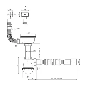 Сифон для кухонної мийки Agua KS02 3 1/2"х40/50 мм з різьбовим випуском, з квадратним переливом №2