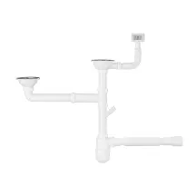 Сифон двойной для кухонной мойки Agua KS04-1 3 1/2"х40/50 мм с отводом для стиральной машины, с круглым переливом