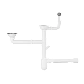 Сифон двойной для кухонной мойки Agua KS04R-1 3 1/2"х40/50 мм с отводом для стиральной машины, с круглым переливом №1