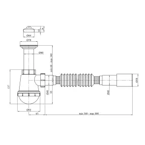 Сифон для кухонной мойки Agua TW01 1 1/2"х40/50 мм с литым выпуском №2