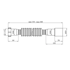 Гофротруба Agua GN31 1 1/2''х40/50 мм 310-650 мм з накидною гайкою №2