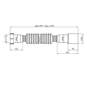 Гофротруба Agua GN46 1 1/2''х40/50 мм 460-1100 мм з накидною гайкою №2