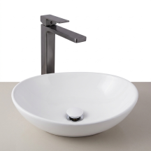 Змішувач для раковини Qtap Gemini високий QTGEM269GMB45680 Gunmetal Black PVD + Комплект Qtap Dove: Раковина накладна Овальна 415x340x140 мм White + Донний клапан PU02