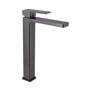 Змішувач для раковини Qtap Gemini високий QTGEM269GMB45680 Gunmetal Black PVD + Комплект Qtap Dove: Раковина накладна Овальна 415x340x140 мм White + Донний клапан PU02 №2