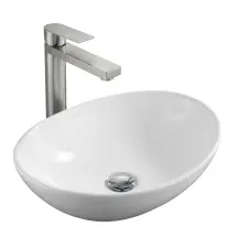 Змішувач для раковини високий Lidz Nexus 001FH (k35) LDNEX001FHNKS49185 Nickel + Комплект Qtap Dove: Раковина накладна Овальна 415x340x140 мм White + Донний клапан PU02