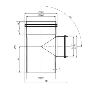 Тройник для наружной канализации Rozma 160х110/90° №2