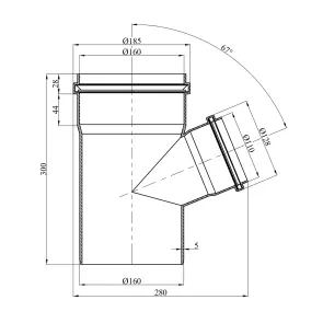 Тройник для наружной канализации Rozma 160х110/67° №2