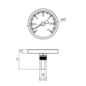Термометр Karro 1/2" 80 мм 120°С KR-1039 №2