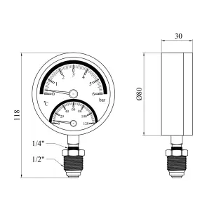 Термоманометр Karro 1/2"х1/4" вертикальний 80 мм KR-1086 №2