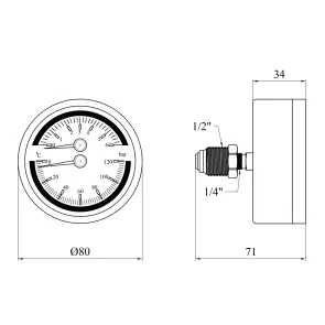 Термоманометр Karro 1/2"х1/4" горизонтальний 80 мм KR-1086 №2