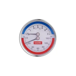Термоманометр Karro 1/2"х1/4" горизонтальний 63 мм KR-1086В №1