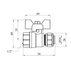 Кран кульовий металопластиковий Karro 16х1/2" РВ метелик, нікельований №2