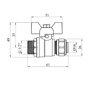 Кран кульовий металопластиковий Karro 16х1/2" РЗ метелик, нікельований №2