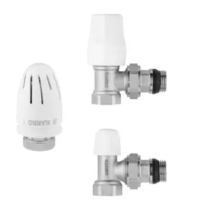 Комплект радіаторних кутових кранів Karro 1/2" ВЗ (верхній+нижній) з термоголовкою, нікельовані KR-5301 №1