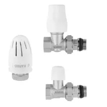 Комплект радіаторних прямих кранів Karro 1/2" ВЗ (верхній+нижній) з термоголовкою, нікельовані KR-5302