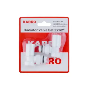 Комплект радіаторних кутових кранів верхні Karro 1/2" ВЗ білі KR32000 №1