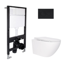 Готове рішення Qtap для ванної кімнати: підвісний унітаз Jay Rimless 520x360x320 + комплект інсталяції Standard (кругла клавіша Black)