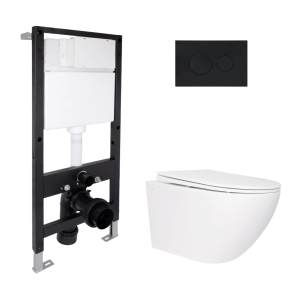 Готове рішення Qtap для ванної кімнати: підвісний унітаз Jay Rimless 520x360x320 + комплект інсталяції Standard (кругла клавіша Black) №1