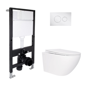 Готовое решение Qtap для ванной комнаты: подвесной унитаз Jay Rimless 520x360x320 + комплект установки Standard (круглая клавиша Chrome) №1