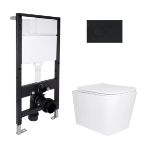 Готовое решение Qtap для ванной комнаты: подвесной унитаз Tern Ultra Quiet 525x345x360 + комплект установки Standard (круглая клавиша Black) №1