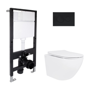 Готове рішення Qtap для ванної кімнати: підвісний унітаз Jay Rimless 485x360x320 + комплект інсталяції Standard (кругла клавіша Black) №1