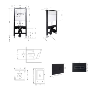 Готовое решение Qtap для ванной комнаты: подвесной унитаз Crow Rimless 485x340x330 + комплект установки Standard (линейная клавиша Black) №2